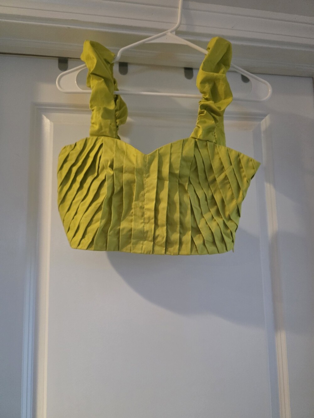 Pleated Lime Green Crop Top with Ruffled Straps